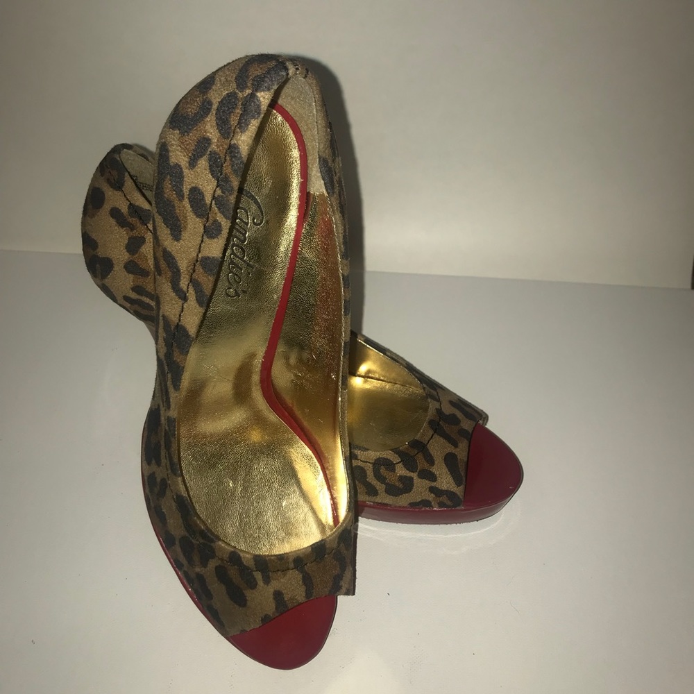 Candies Leopard Print Red Platform Peep Toe Heels